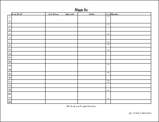 Free Easy Copy Basic Patient Sign In Sheet with Signature