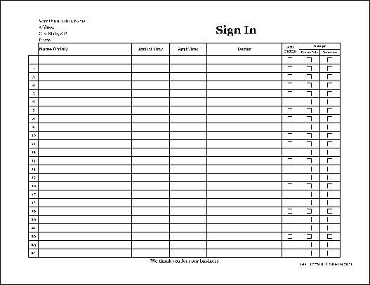 Free Easy Copy Detailed pany Patient Sign In Sheet