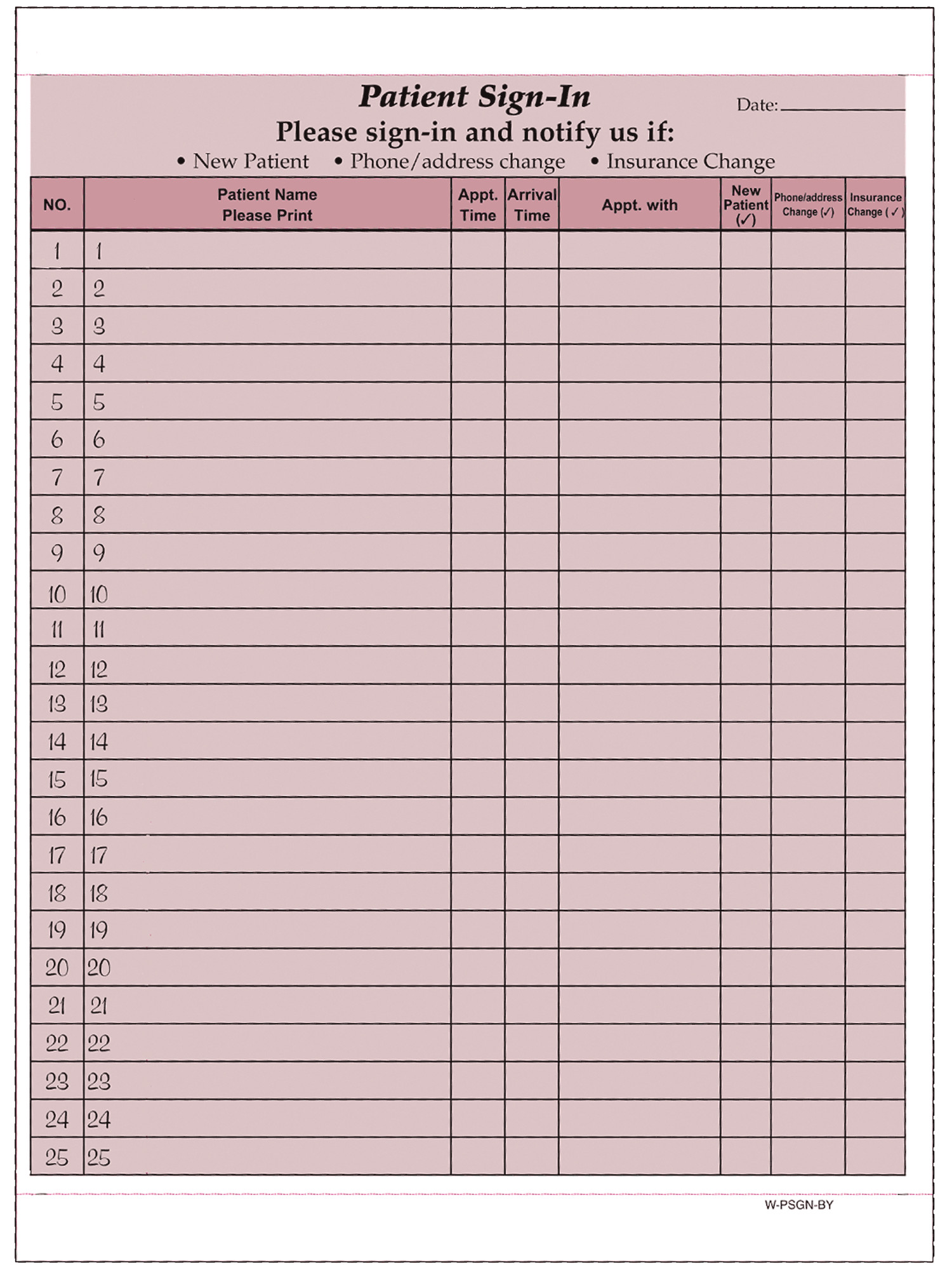 HIPAA Patient Sign in Sheets