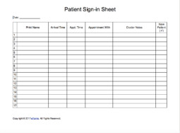 Patient Sign in Sheet Extended Template