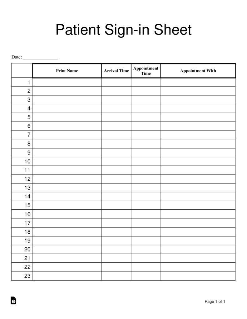 Patient Sign In Sheet Template Eforms Free Fillable Forms