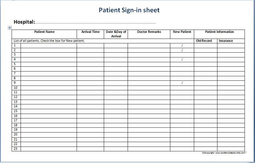 Patient Sign in Sheet Templates