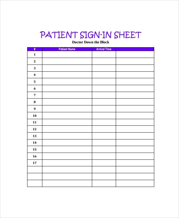 Sample Doctor Sign in Sheet 7 Free Documents Download