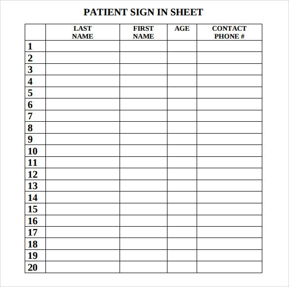 Sample Medical Sign in Sheet 6 Documents in PDF Word