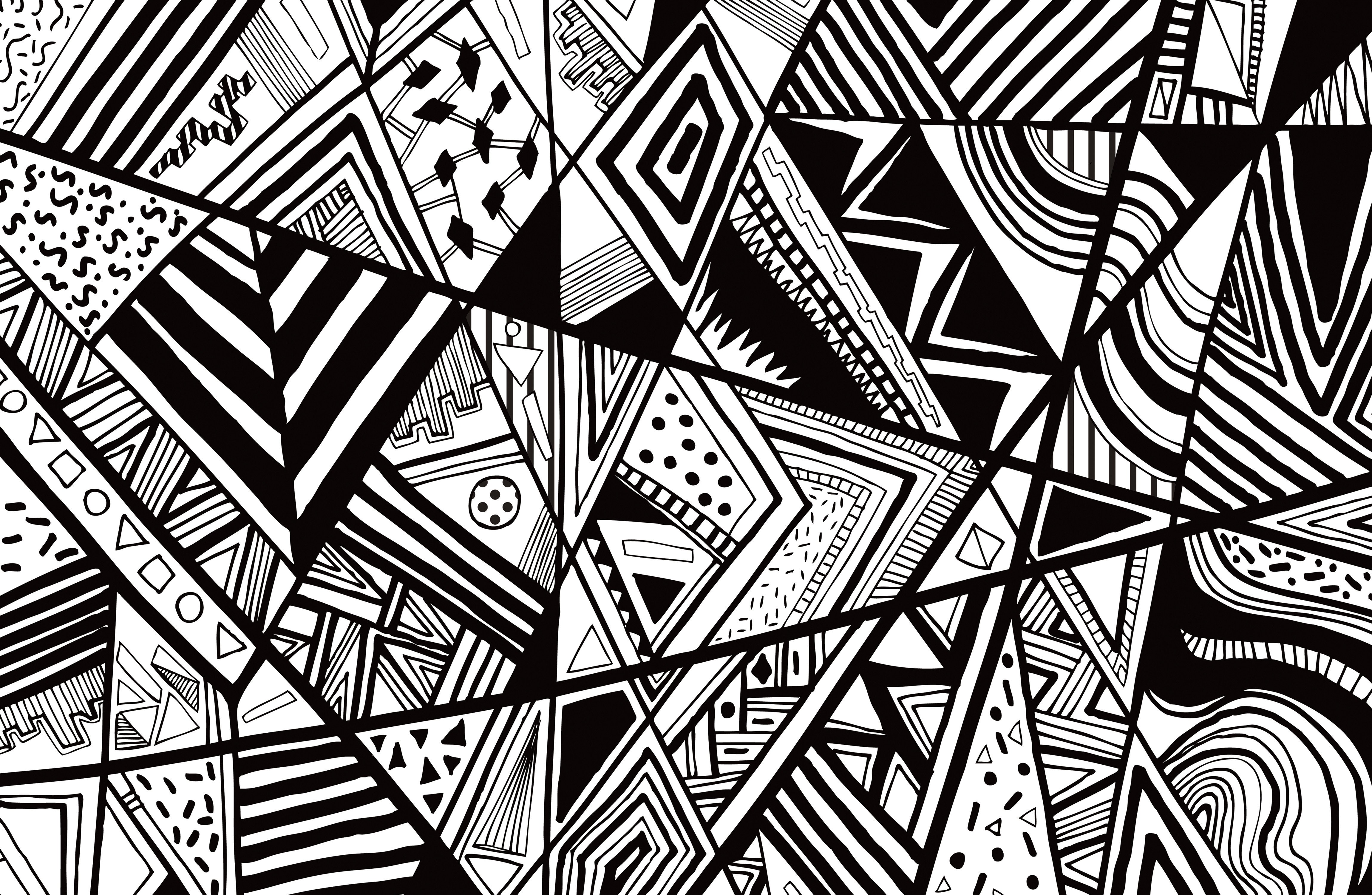 Black white abstract pattern vector line drawing graphic