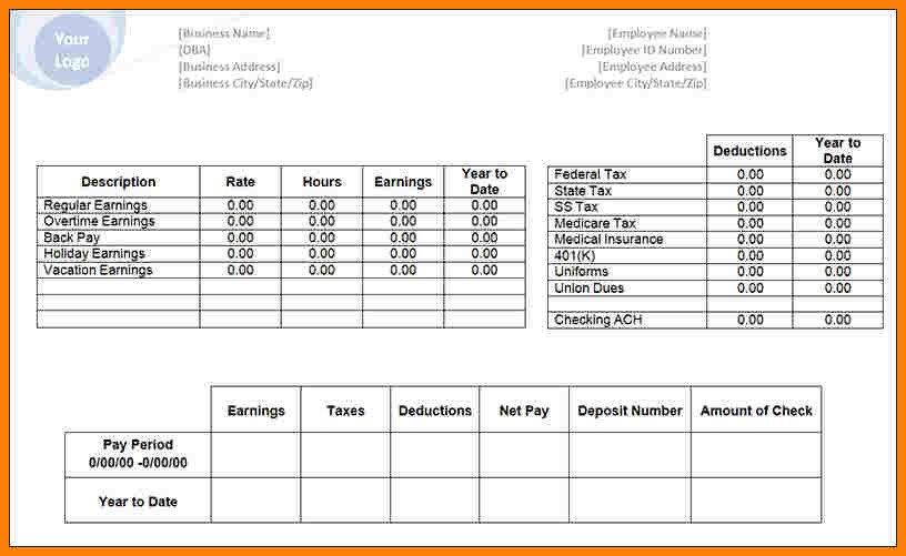 9 pay stub template excel