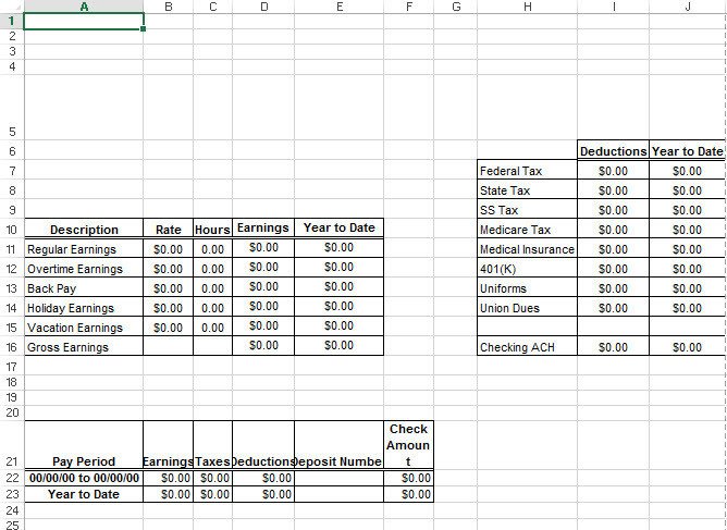 Microsoft Excel Paycheck Stub Template