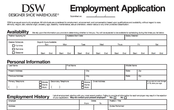 Application Form Job Application Form Payless Shoe Store