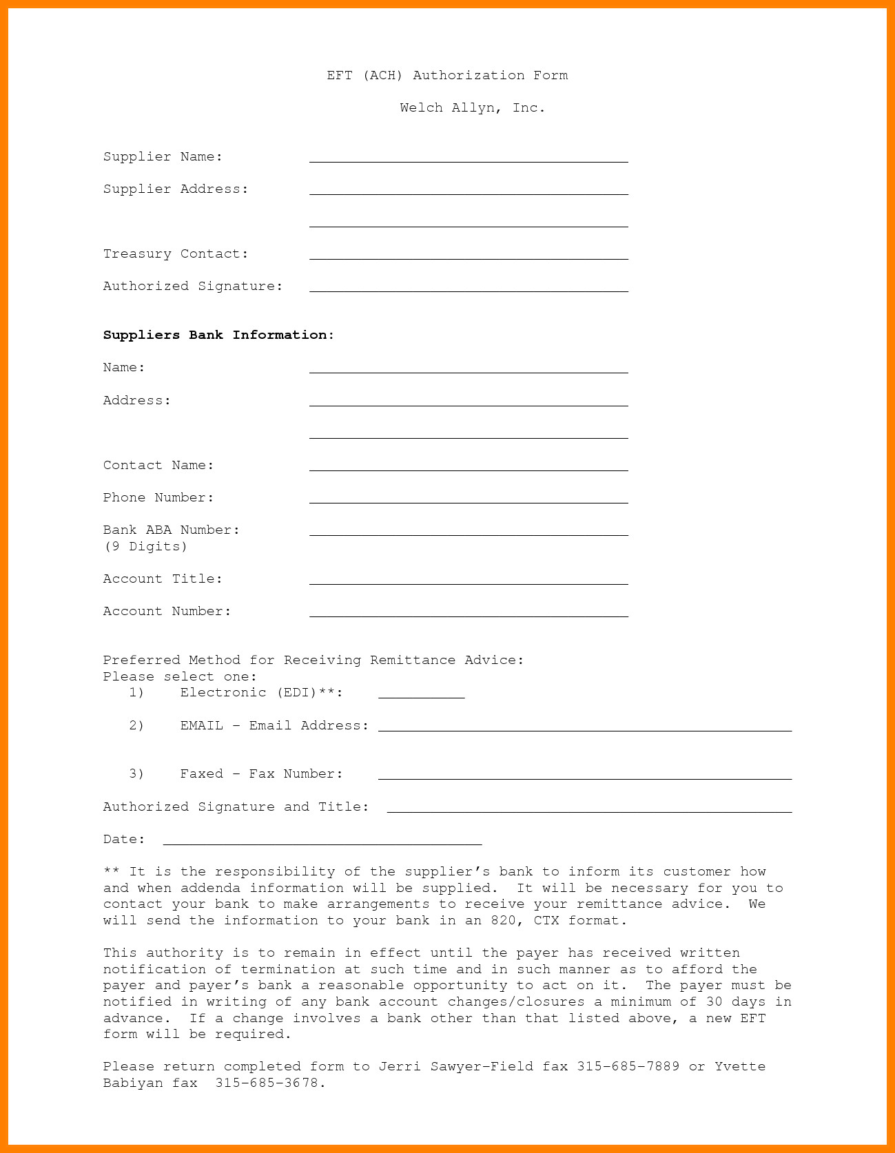 10 ach payment form template