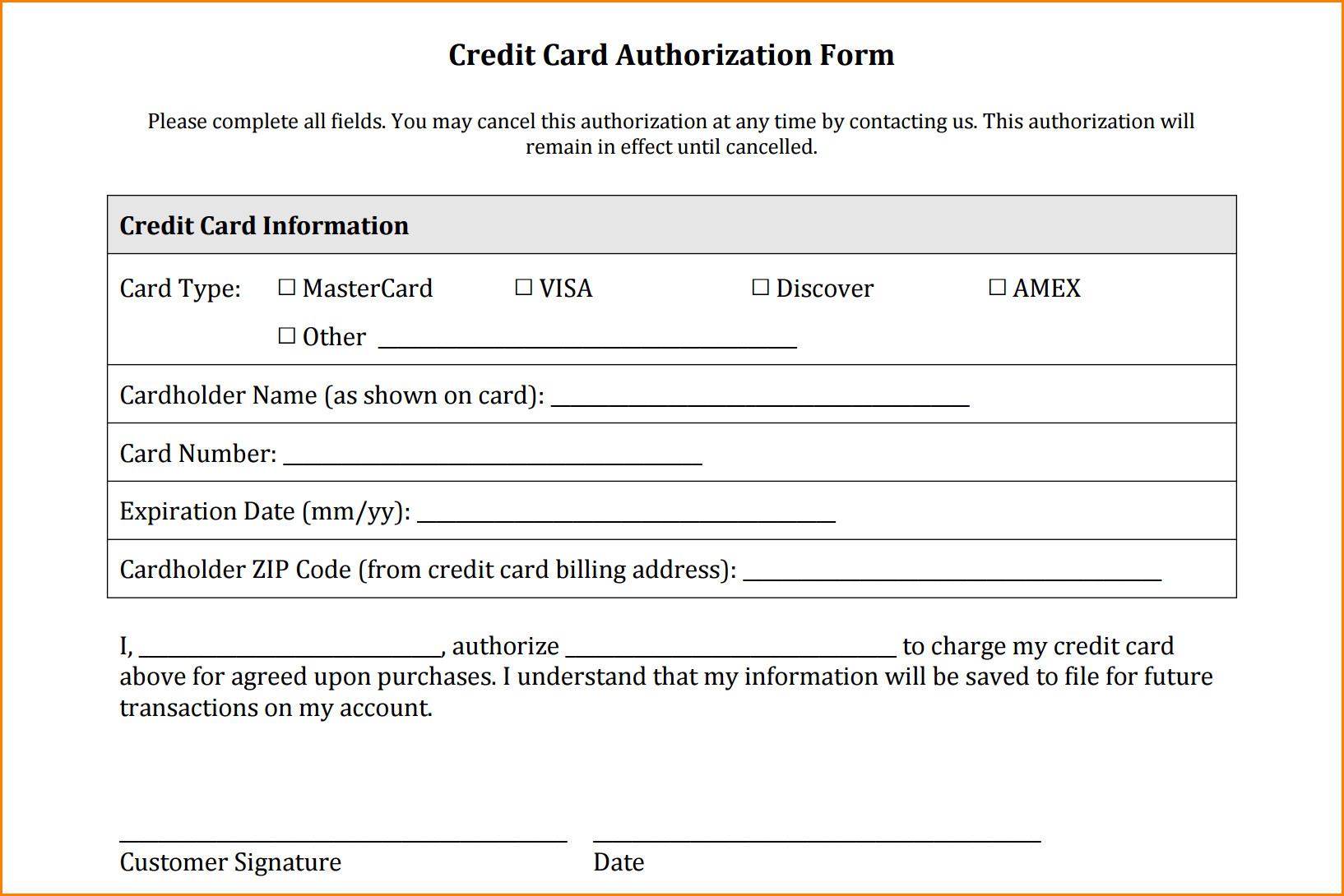 8 payment authorization form template