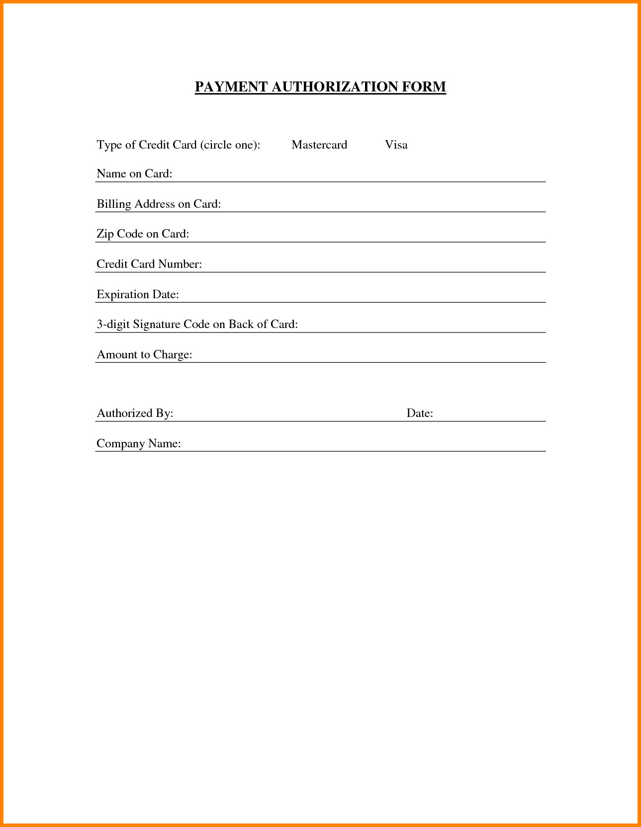 8 payment authorization form template