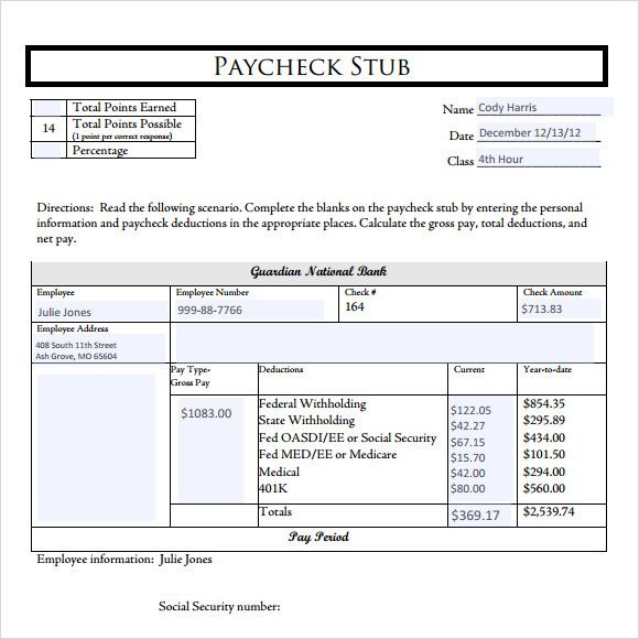 Sample Check Stub 5 Documents in PSD PDF