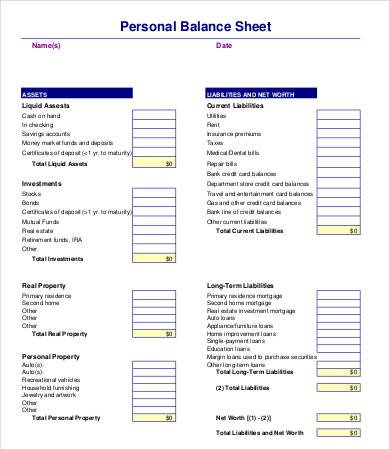 Personal Balance Sheet Template 16 Free Word Excel