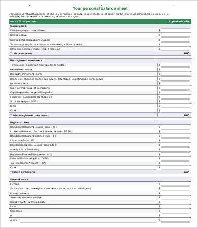 Personal Balance Sheet Template 16 Free Word Excel