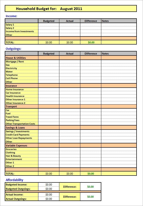 10 Excel Bud Templates