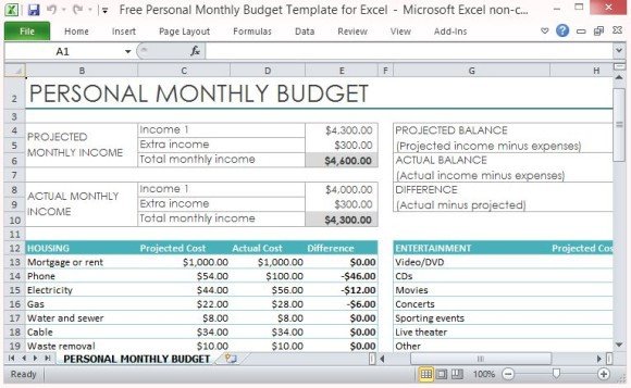 Free Personal Monthly Bud Template For Excel