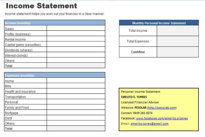Personal In e Statement Worksheet PESOLAB