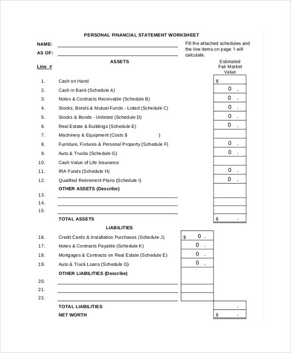 Sample Personal Financial Statement 9 Examples in PDF