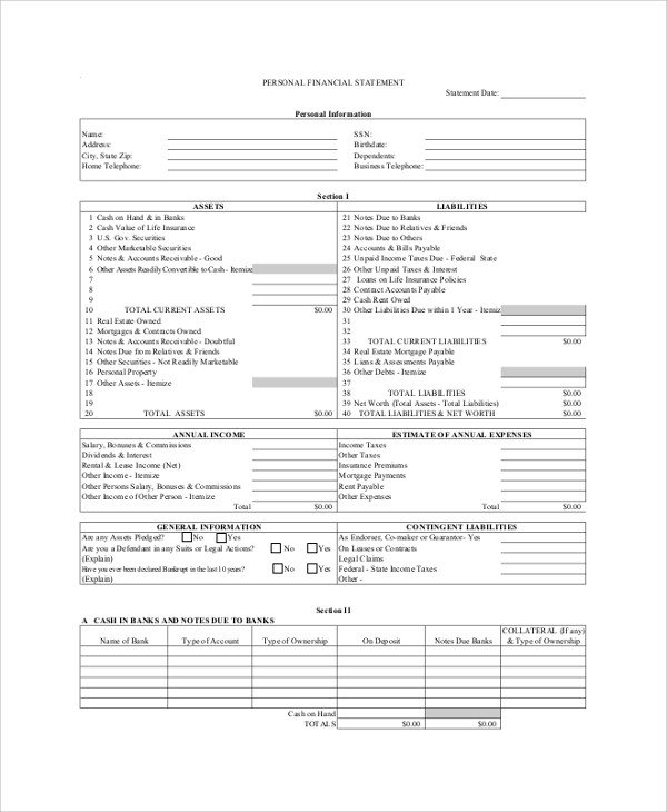 Suntrust personal financial statement worksheet
