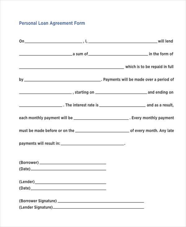 7 Personal Loan Agreement Form Samples Free Sample