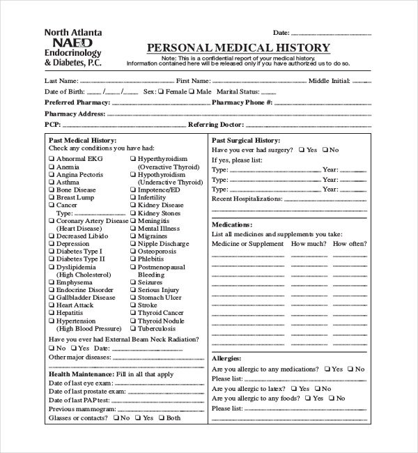 21 Sample Medical History Forms