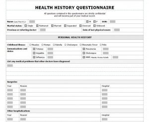 Health History Questionnaire Template Word Templates