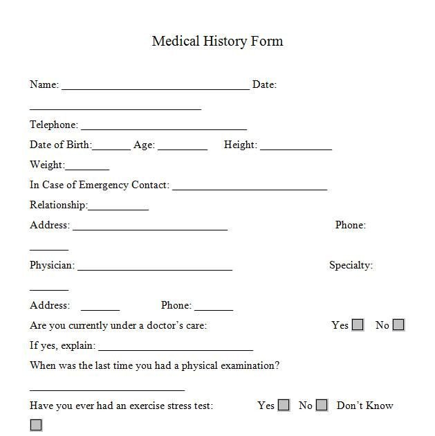 printable medicalhistory forms in word and pdf format