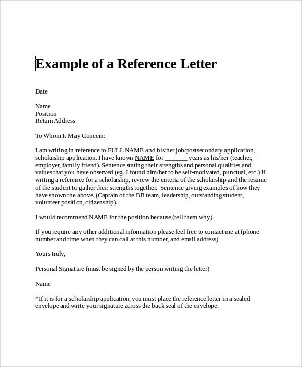 Sample Personal Reference Letter 13 Free Word Excel