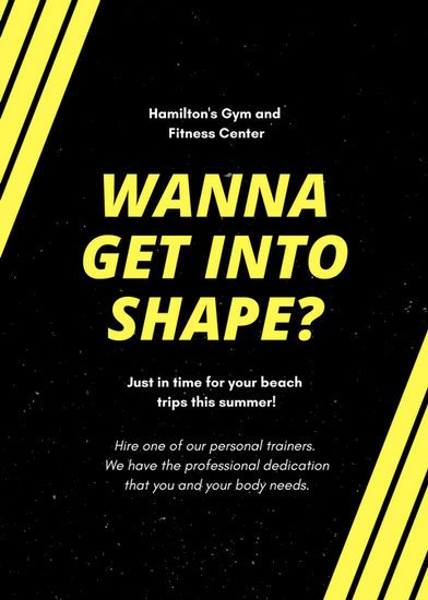 Black and Yellow Lines Personal Trainer Flyer Templates