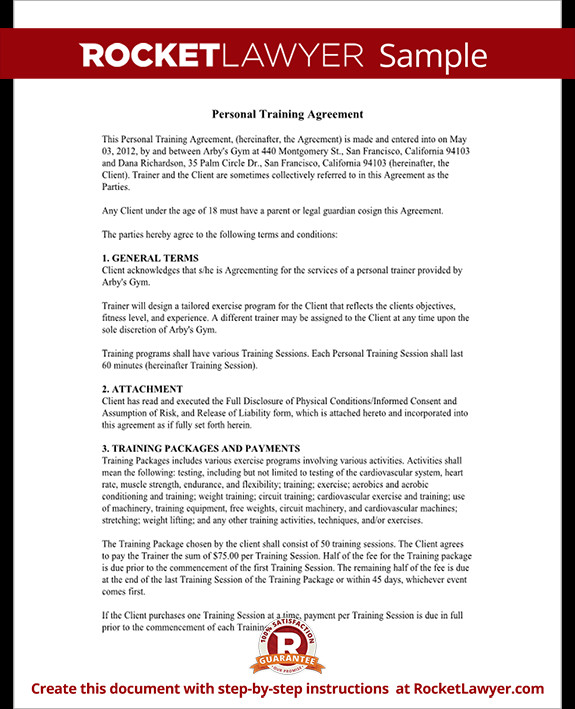 Personal Trainer Forms Personal Training Contract