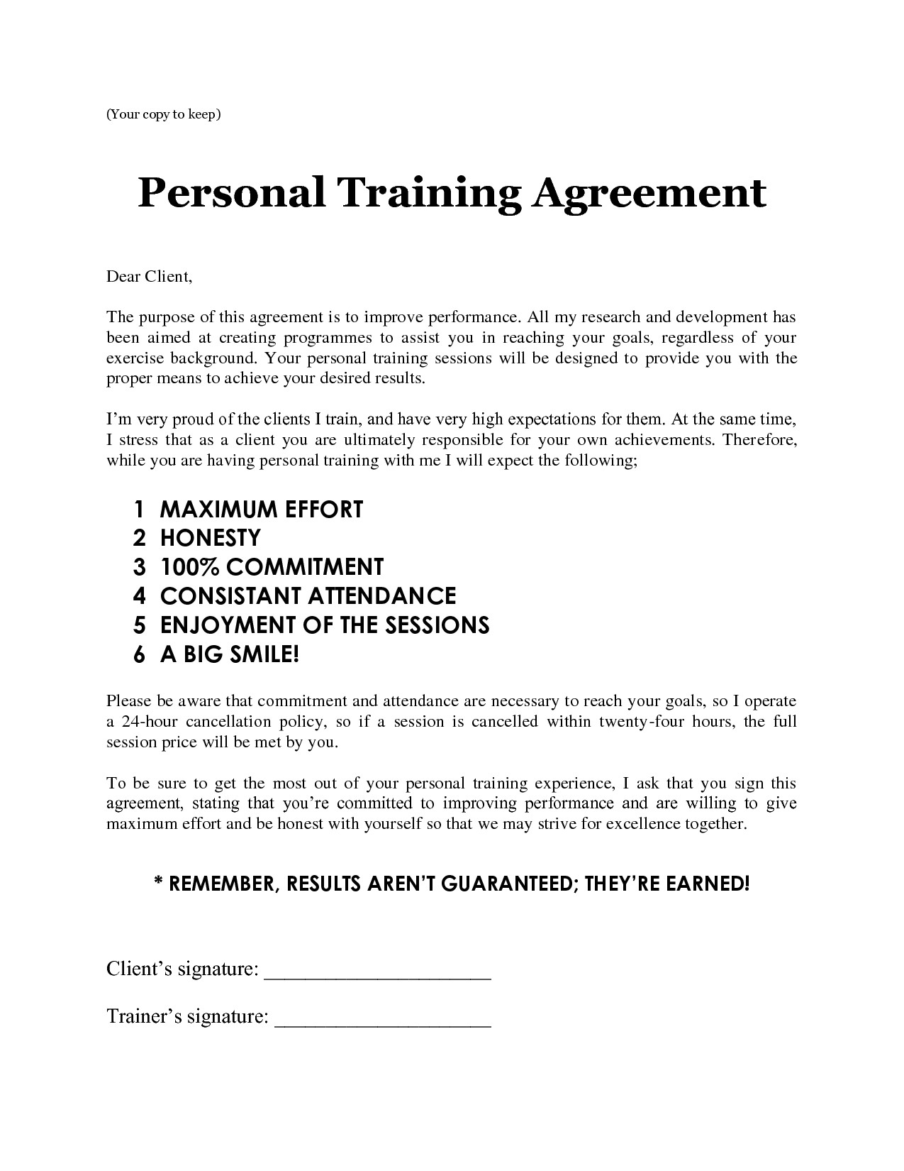 Personal Training Contract Free Printable Documents