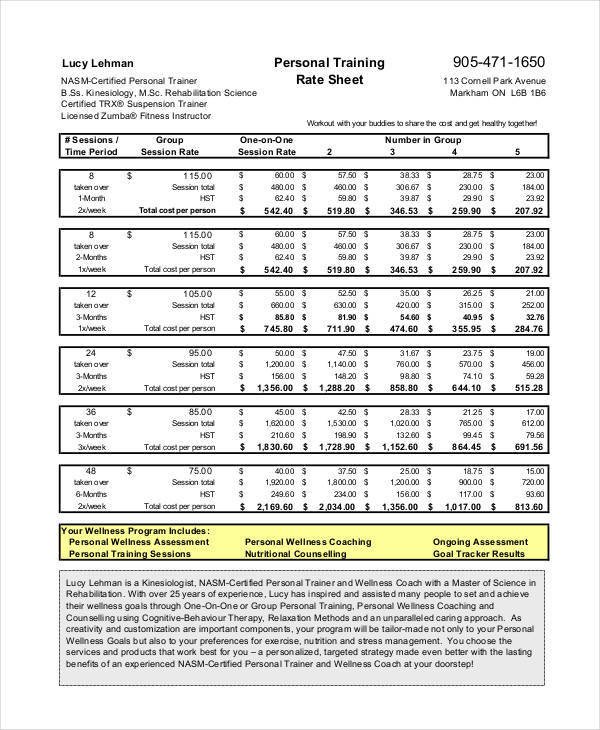 20 Rate Sheet Templates Free Sample Example Format