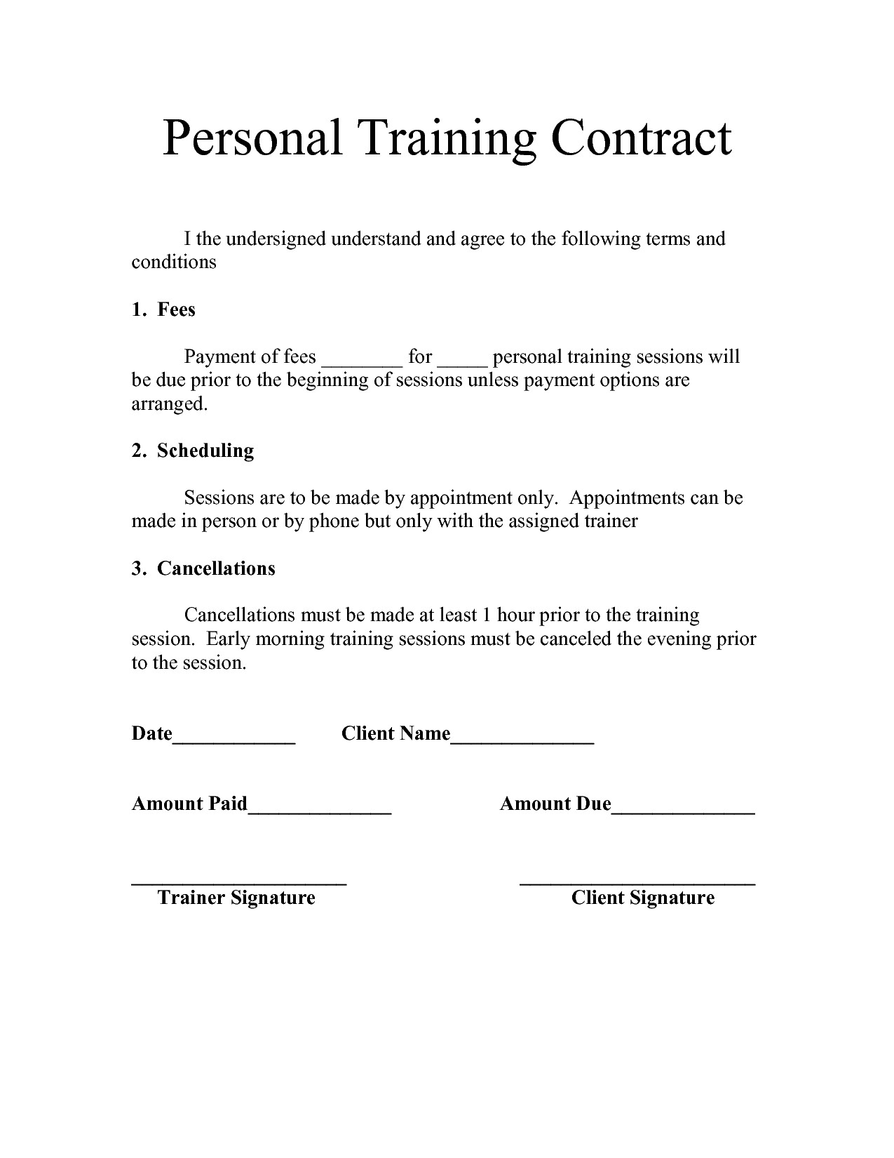Personal Training Contract Templates