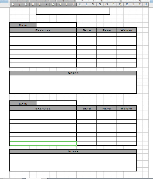 Personal workout log template