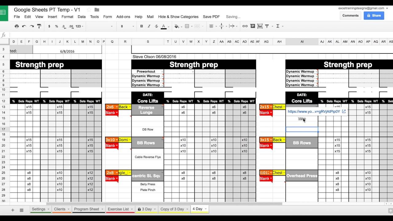 Setting up your google sheets personal training template