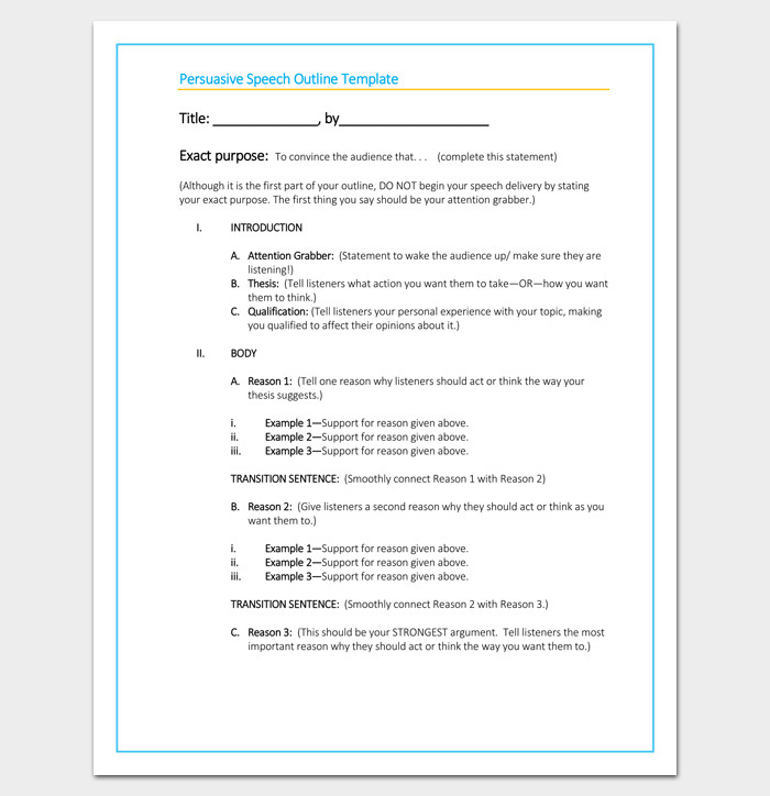 Persuasive Speech Outline Template 15 Examples Samples