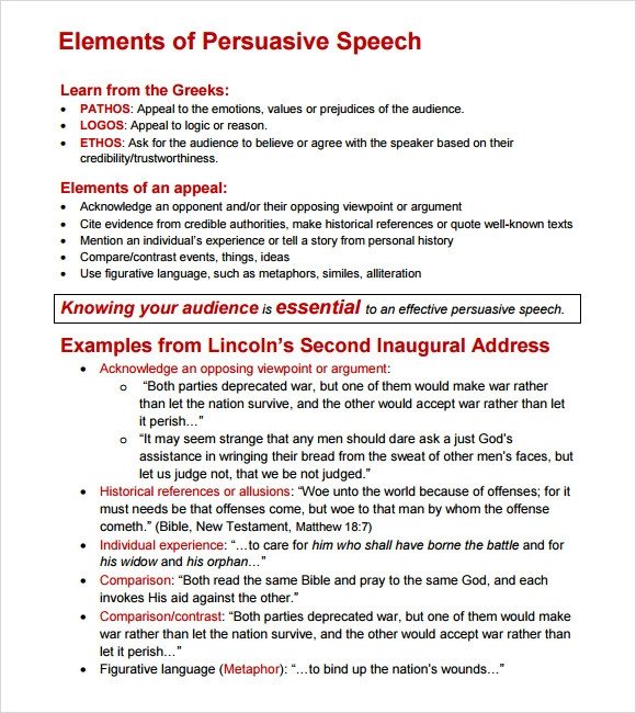 Sample Persuasive Speech 7 Documents in PDF