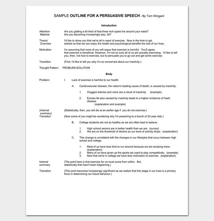 Persuasive Speech Outline Template 15 Examples Samples