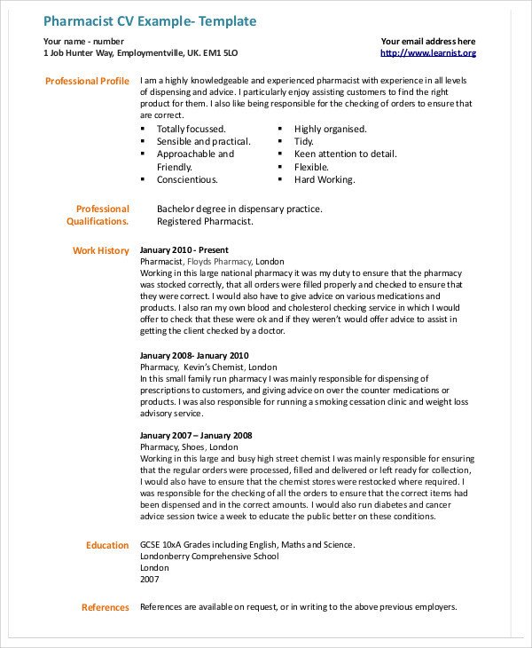 9 Pharmacist Curriculum Vitae Templates PDF DOC