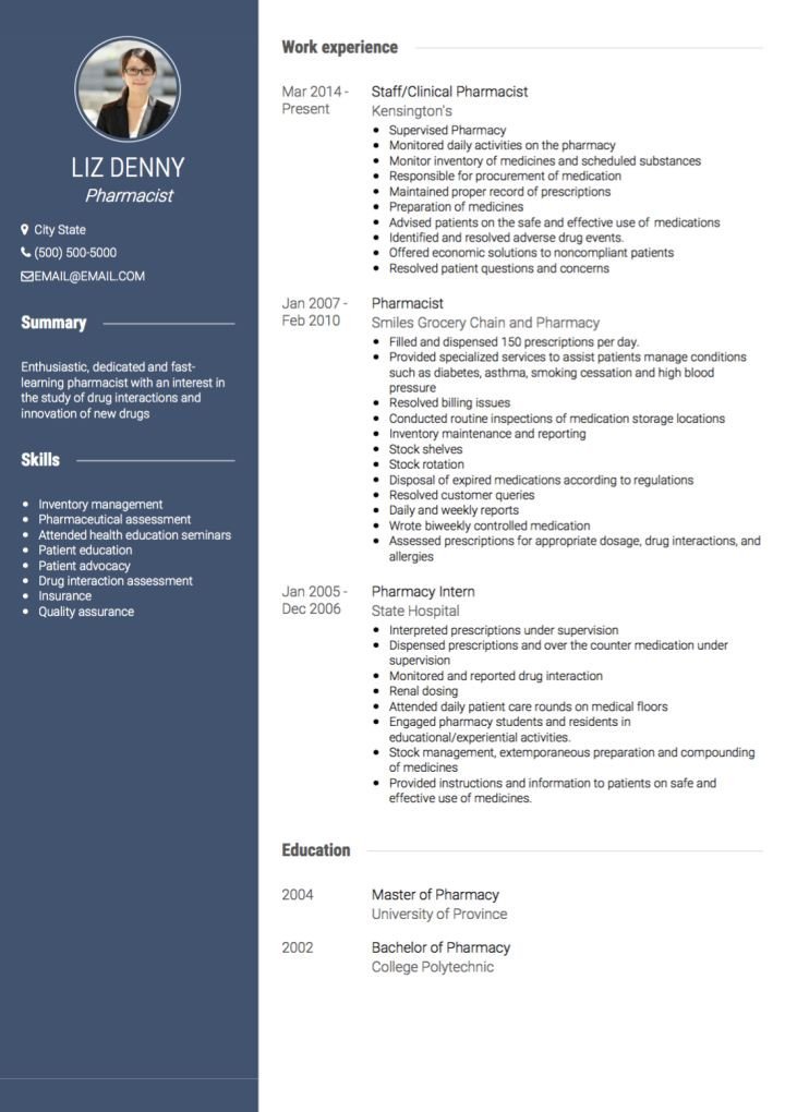 Pharmacist CV examples and template