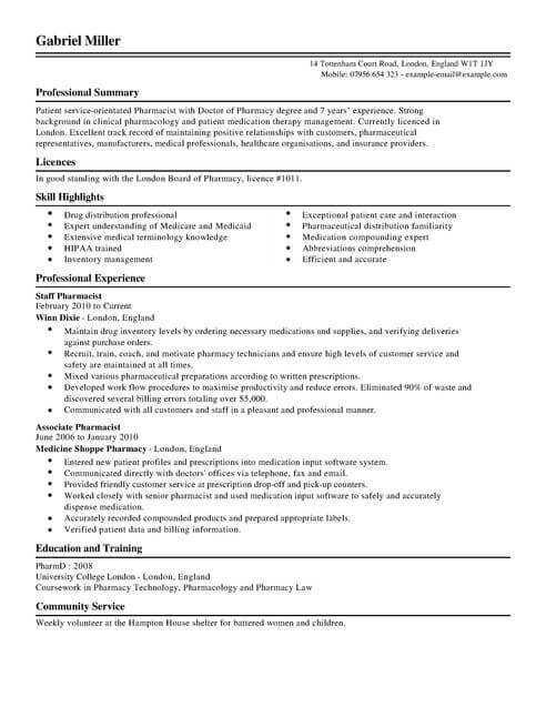Pharmacist CV Template