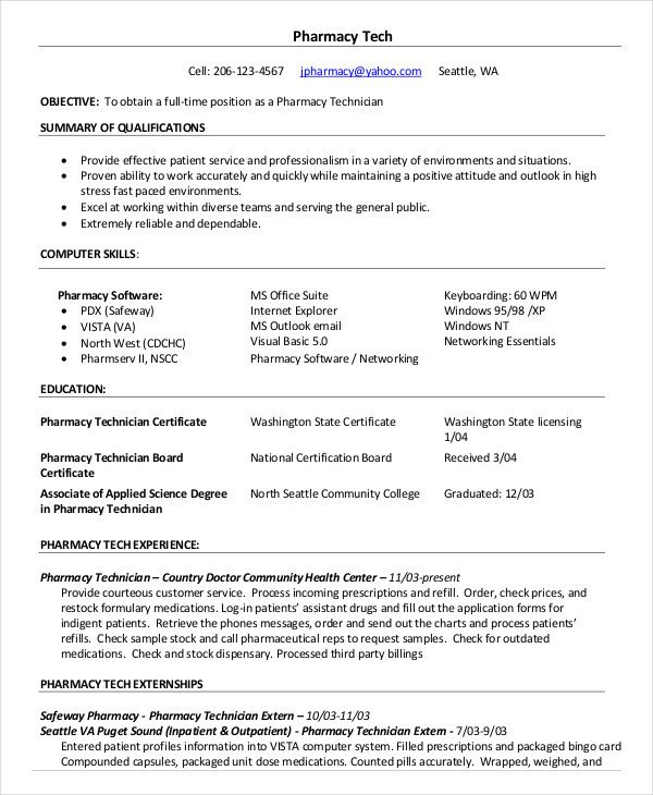 10 Pharmacy Technician Resume Templates PDF DOC