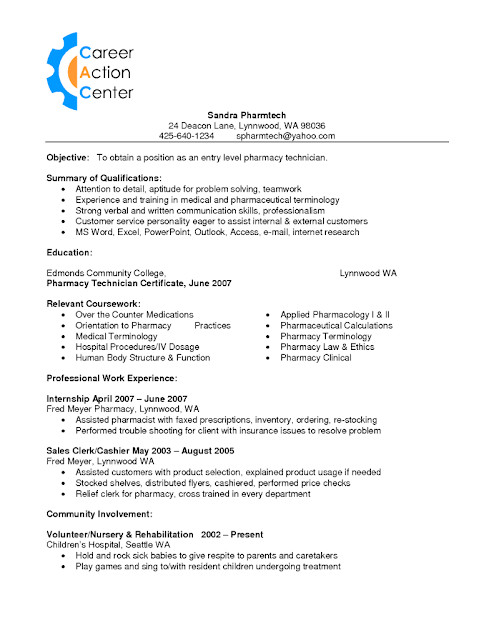 Sample of Pharmacy Technician Resume