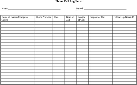 Phone Call Log Form Templates&Forms