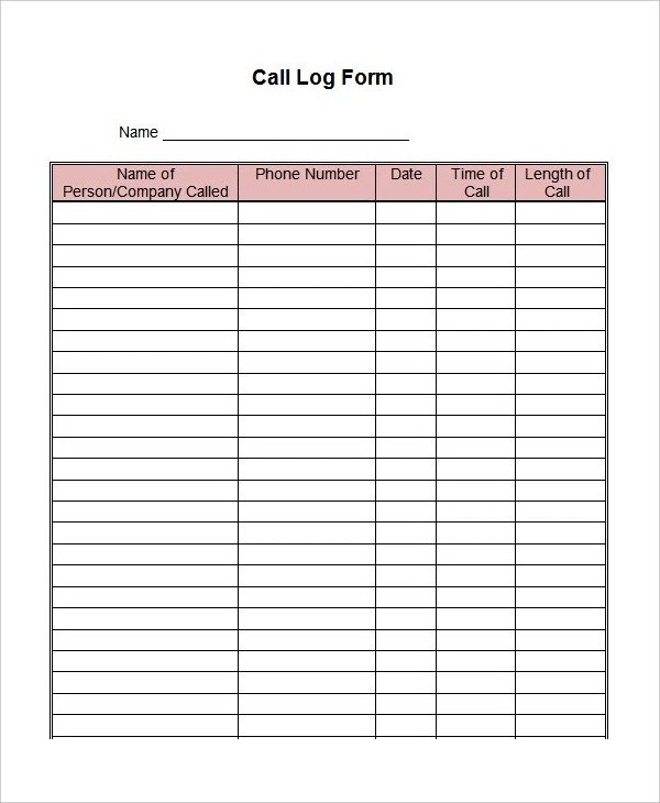 Phone Log Template 8 Free Word PDF Documents Download