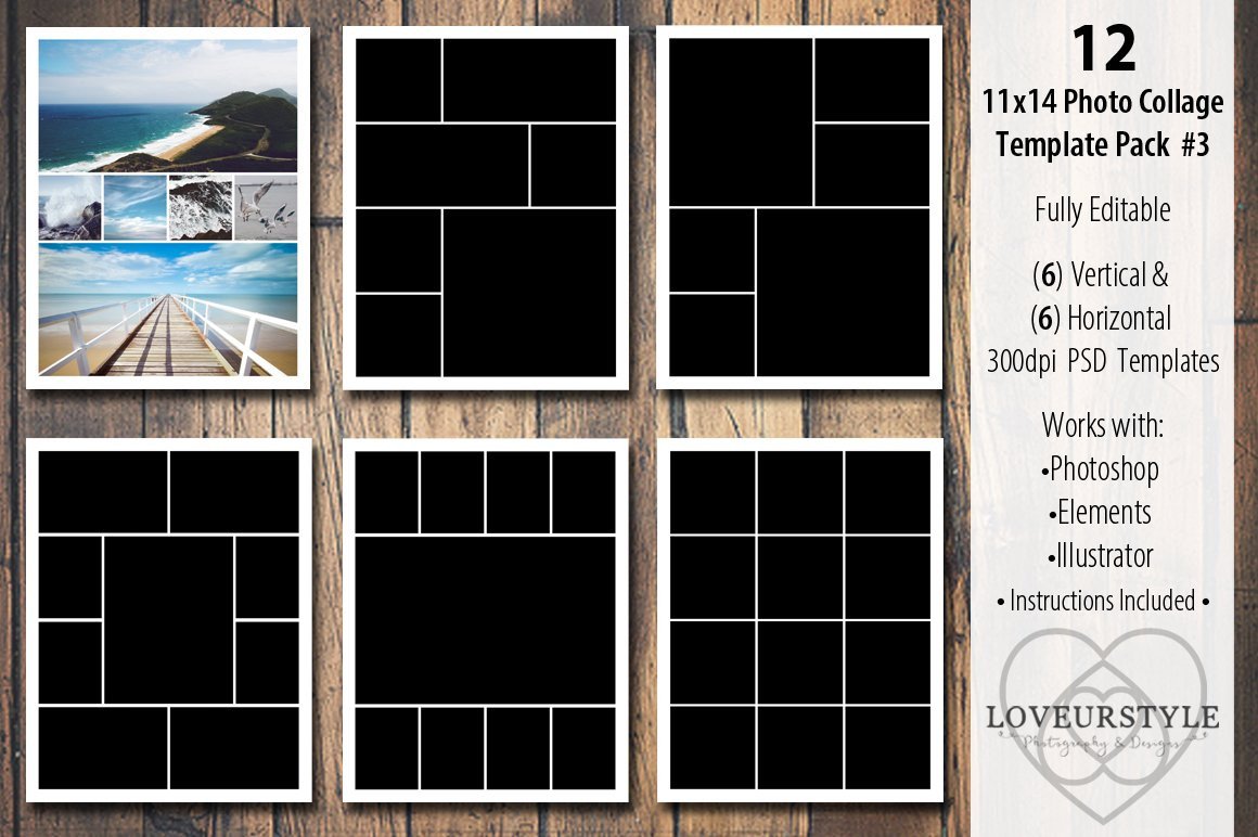 11x14 Collage Template Pack 3 Templates Creative