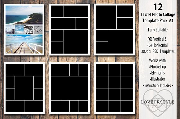 11x14 Collage Template Pack 3 Templates on