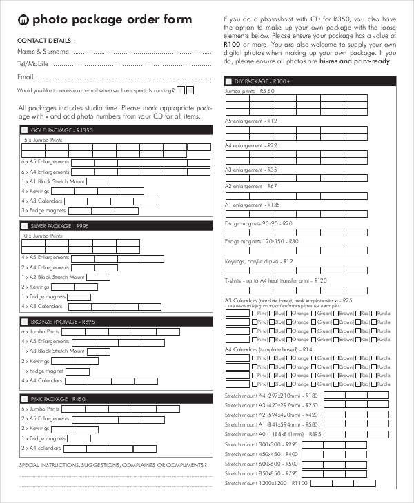 12 Package Order Forms Free Sample Example Format