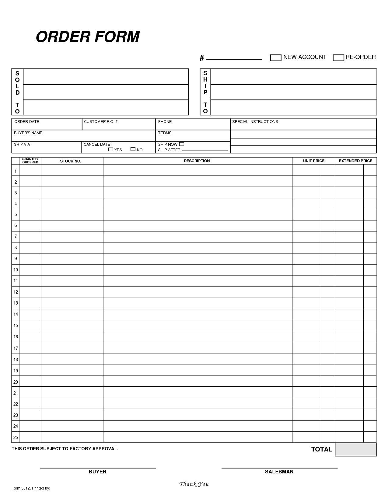 Free Blank Order Form Template Yummy