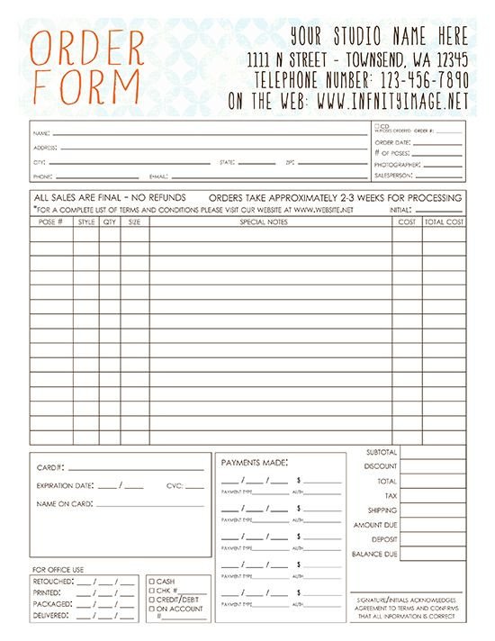 Order Form Template photography